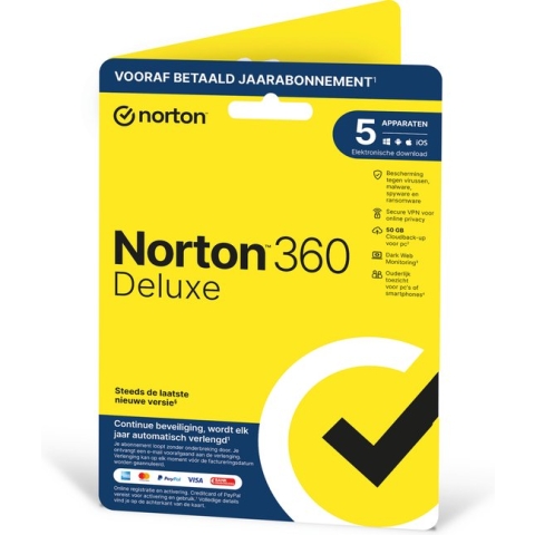 Norton 360 Deluxe 2020 - 5 Apparaten - 1 Jaar - 50GB - Nederlands - Windows/MAC/Android/iOS Download