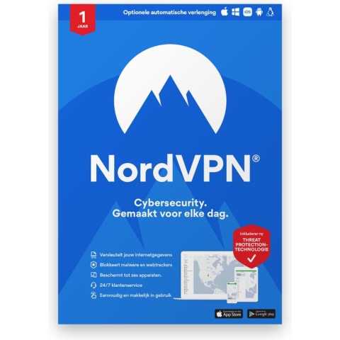 NordVPN Standard - VPN & Cybersecurity Software - 6 Apparaten - 1-jarig Abbonement - PC & Telefoon Download