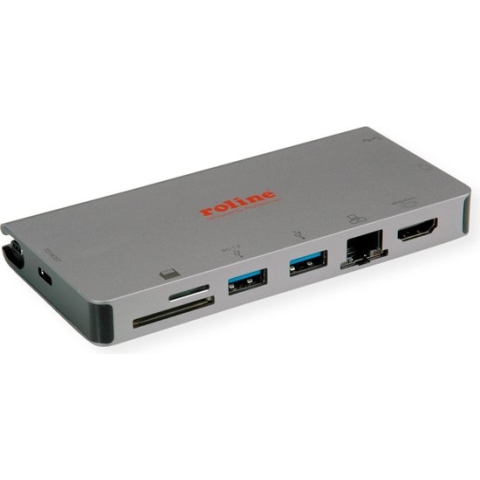 ROLINE USB Type C docking station, HDMI 4K, VGA, 2x USB 3.2 Gen 1, LAN, PD, kaartlezer