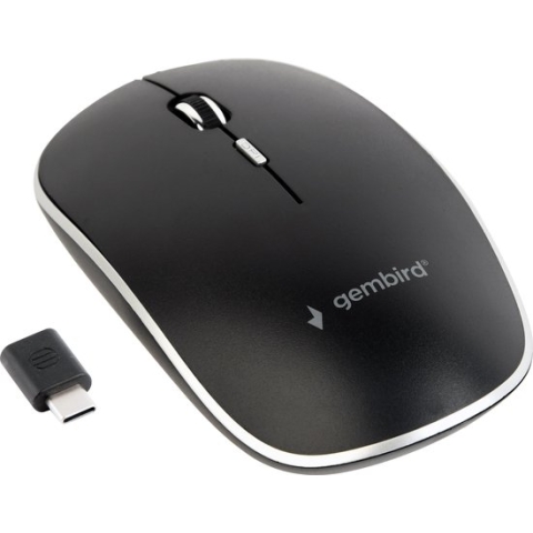 Gembird stille draadloze USB-C muis met 4 knoppen - 800-1600 DPI / zwart