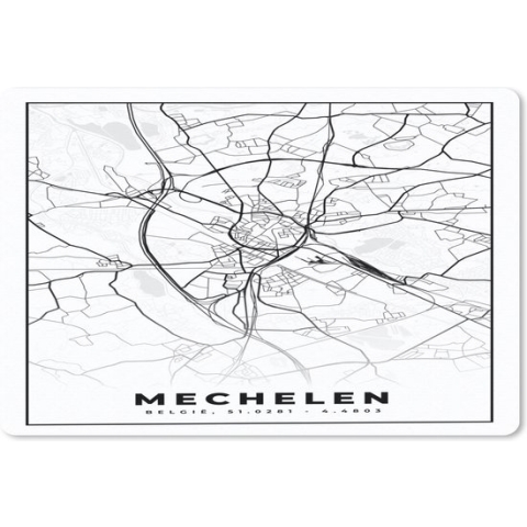 Bureau onderlegger - Muismat - Bureau mat - België – Mechelen – Stadskaart – Kaart – Zwart Wit – Plattegrond - 60x40 cm