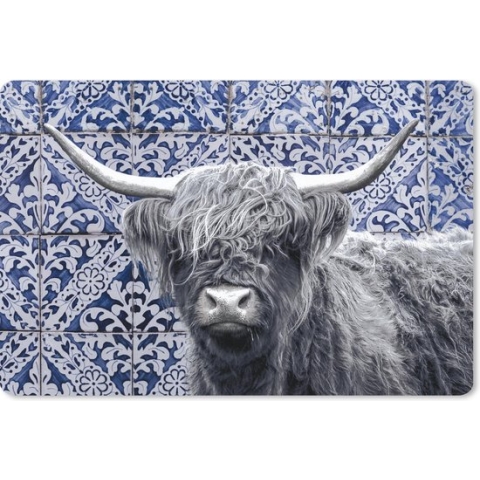 Bureau onderlegger - Muismat - Bureau mat - Schotse Hooglander - Delfts blauw - Zwart - Wit - 60x40 cm