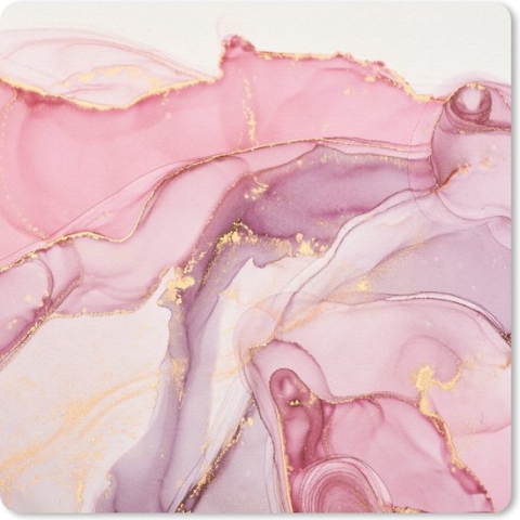 Muismat - Mousepad - Goud - Marmer - Roze - 30x30 cm - Muismatten