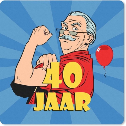 Muismat Klein - 40 Jaar verjaardag man - Jubileum - 20x20 cm