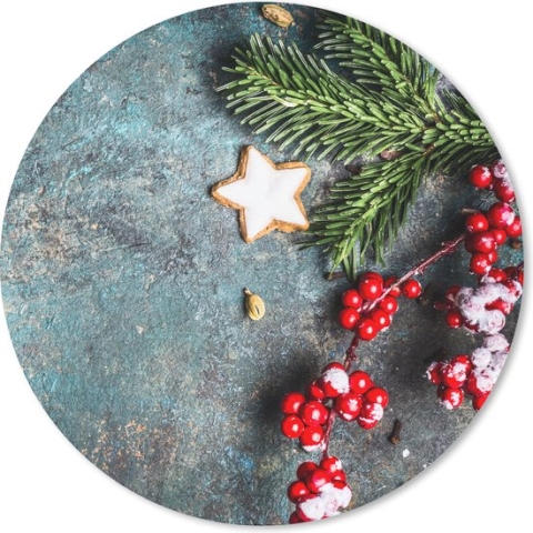 Muismat - Mousepad - Rond - Kerst - Rustiek - Takken - Steranijs - Bes - Rood - 30x30 cm - Ronde muismat