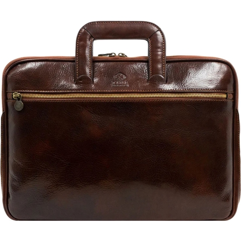 Leren Aktetas, Laptoptas, Donker Bruin - BRAVE NEW WORLD