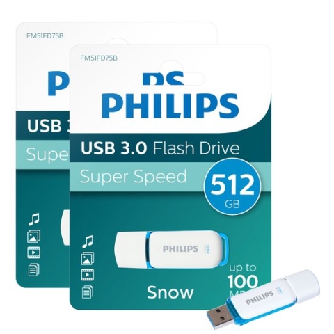 Philips FM51FD75B USB Stick Snow Edition - 512GB - USB A 3.0 - LED - Ocean Blue - 2-Pack