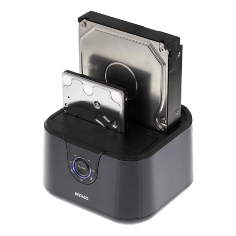 Deltaco - Docking Station voor HDD/SSD - Twee 2,5/3,5 inch SATA - USB 3.0 - Zwart