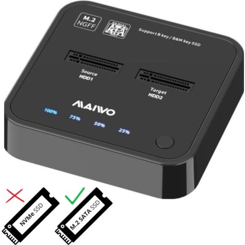 Maiwo K3016S Docking Station voor het klonen van M.2 SATA - SSD - B + M Key - Zwart