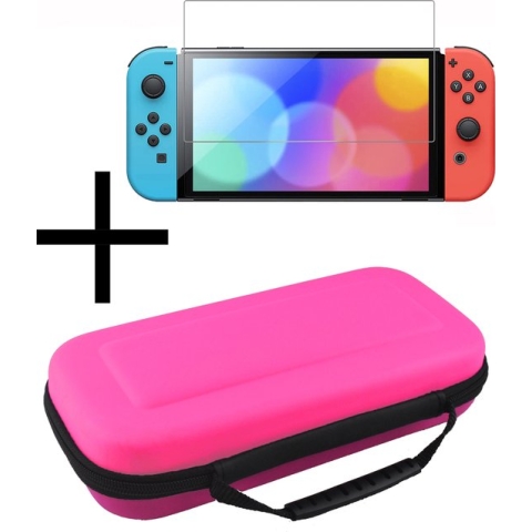 Case voor Nintendo Switch OLED Hoesje Met Screenprotector - Nintendo Switch OLED Case Hard Cover Accessoires Hoes - Roze