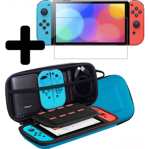 Hoes voor Nintendo Switch OLED Hoes Hard Cover Case Met Screenprotector - Blauw