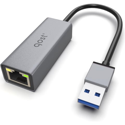 Qost USB 3.0 Naar Ethernet Adapter - USB-A naar Internet Poort - 10/100/1000 Mbps Gigabit - Spacegrey