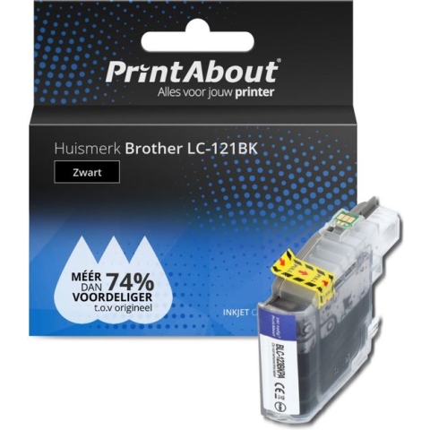 PrintAbout huismerk Inktcartridge LC-121BK Zwart geschikt voor Brother
