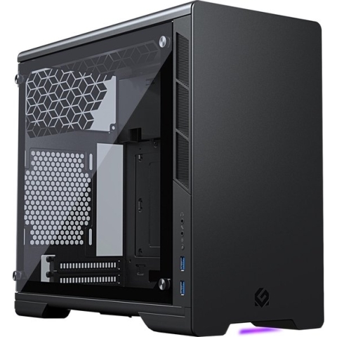 MetallicGear Neo Mini V2 Series Mini-ITX Case, Compact Chassis, Sand blasted aluminum, Tempered Glass panel, liquid cooling ready - Black