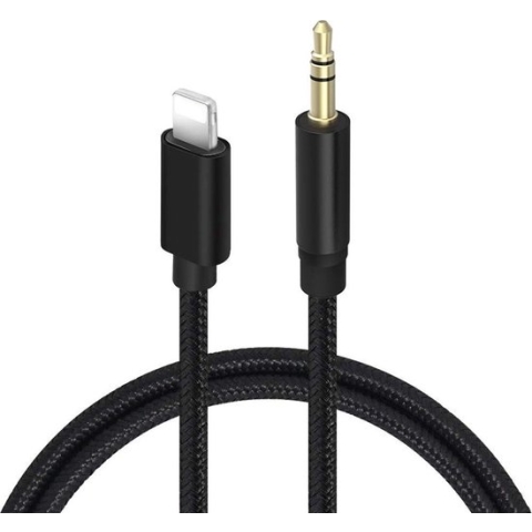 Aux Kabel iPhone Auto - iPhone Lightning naar Headphone Jack Audio Aux Kabel - 3,5 mm - 1 Meter - Zwart gevlochten