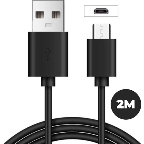 WiseQ - Micro USB Kabel 2 Meter - Ook geschikt Voor Xbox One en Playstation 4 - Micro-USB Oplaadkabel - Zwart