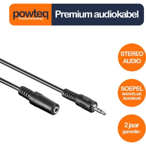 Powteq - 2 meter premium audiokabel - Verlengkabel voor 3.5 mm jack (hoofdtelefoonaansluiting) - Stereo