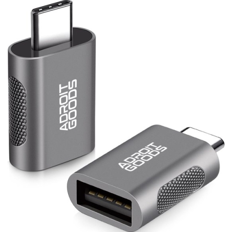 AdroitGoods 2x USB-C naar USB-A Adapter - USB 3.1 - Converter - Aluminium Grijs - Siliconen Grip