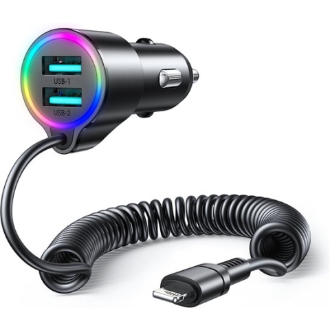 Joyroom Autolader Oplader Lightning & USB-A Snellader - 17W (1.5m) [Triple Fast Car Charger]