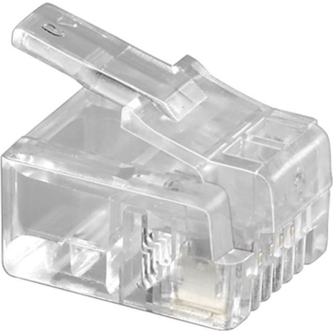 RJ11 krimp connector (6P4C) voor platte telefoonkabel - per stuk / transparant