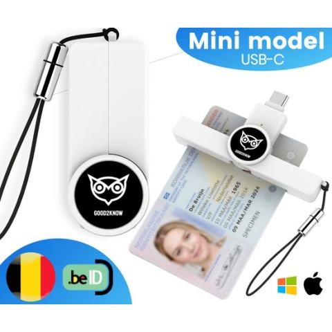 Good2know Id Kaartlezer mini - USB C - België – Kaartlezer identiteitskaart – Identiteitskaartlezer - eID – Id Lezer – Mac, Windows, telefoon, tablet