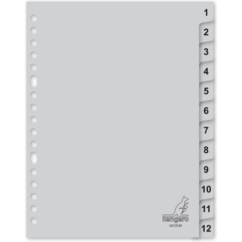 Kangaro tabbladen - A5 - PP 120 micron - grijs - 17-gaats - 12-delig cijfers - G512CM