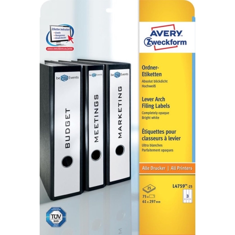 Avery Ordnerrugetiketten Zweckform 29,7 X 61 Mm Wit 75 Stuks