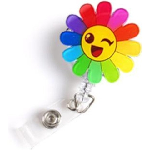 Badgehouder met trekkoord 60 cm - clip - afrolmechanisme - bloem multi color