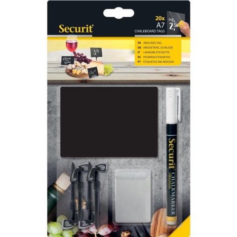 Chalk board tags A7 (washable) - set of 20  tags + 4 spikes + 2 stands + chalk marker