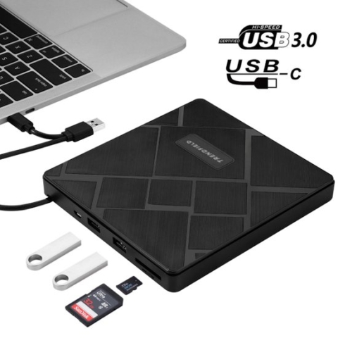 Trendfield 4-in-1 Externe CD / DVD Speler & Brander voor PC, Laptop & Mac iOS - Plug & Play - SD & Micro SD Kaartsleuf + USB Hub