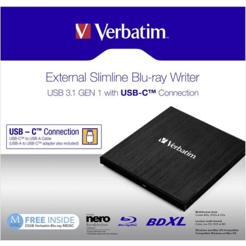 Verbatim External Slimline Externe Blu-ray brander Retail Zwart