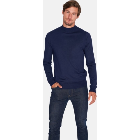 Mario Russo - Heren Sweaters Turtle Neck Trui Navy - Blauw - Maat L