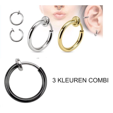 Cabantis Fake Neusring - Neusring - Oorbellen - Festival - 3Pack