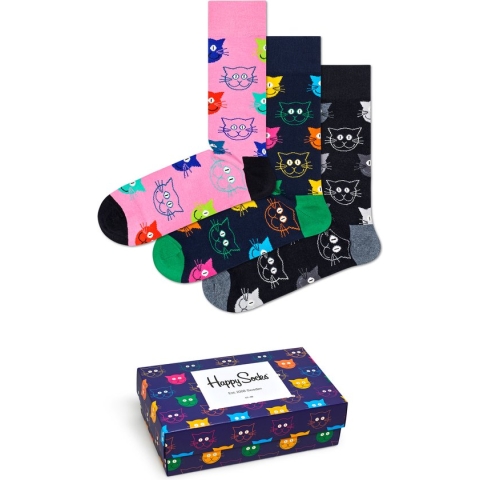 Happy Socks SXMJA08-0100 Cats 3-Pack Gift Box - maat 41-46