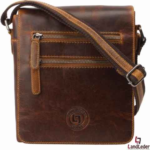 Landleder "New Grassland" Schoudertas / Crossbody bag - Leer - "Pull-up Effect" - Bruin - (afmeting : 20 x 5 x 23 cm.)