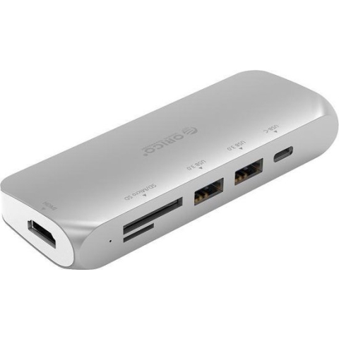 Orico USB-C Hub 4K HDMI, PD, 2x USB 3.0 - Aluminium - Zilver