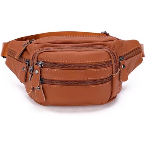 KIMU Heuptasje Echt Leer Vakjes - Fanny Pack Bruin - Leren Heuptas