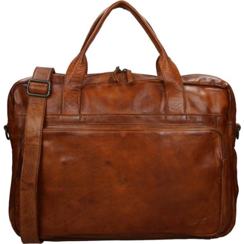 Bear Design Cow Lavato Leren Laptoptas - 17 inch - Cognac