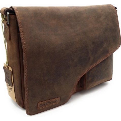 Hill Burry - 3062B - echt leren - schoudertas – werktas- stevig - vintage leder- bruin