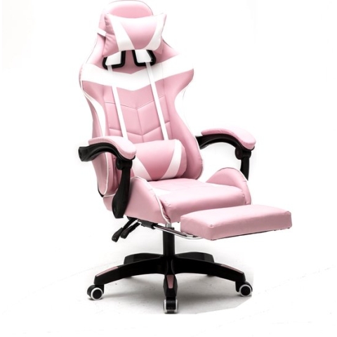 Gamestoel voetsteun Cyclone tieners - bureaustoel - racing gaming stoel - roze wit