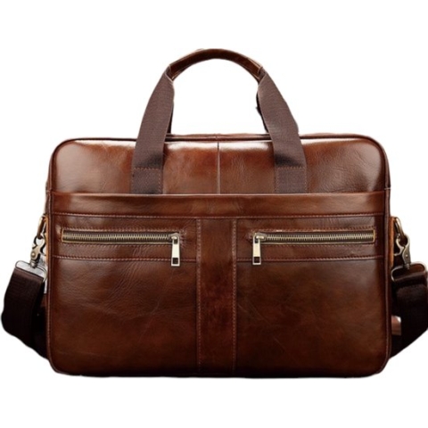 Laptoptas 15 inch Schoudertas heren Handtas Waterdichte tas Leder Aktetas Bruin Leer - Urban U®