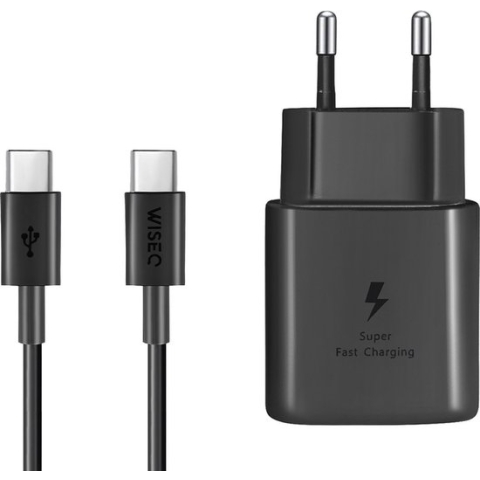 WiseQ Oplader voor Samsung 25W - USB C Snellader met 1.2 meter kabel - Zwart