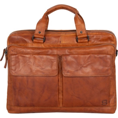 Spikes & Sparrow Dames Laptoptas / Werktas / Aktetas - Berry - Cognac - 17 inch