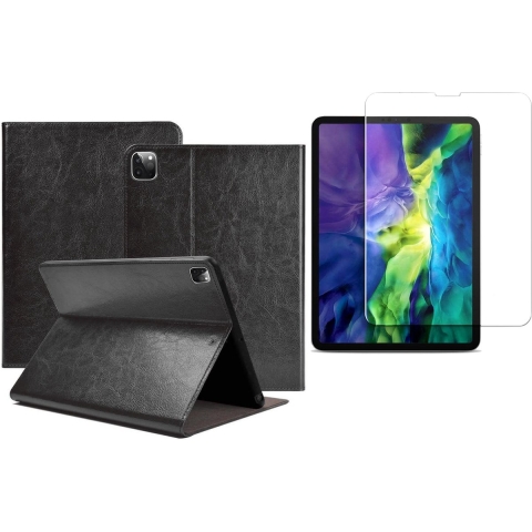 iPad Pro 2020 Hoes met iPad Pro 2020 Screenprotector - 11 inch - Leren Case Zwart