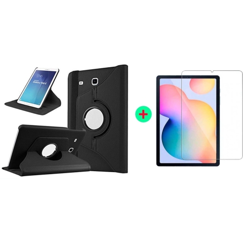 BixB 360° draaibare bookcase Samsung Galaxy Tab S6 Lite (2020 / 2022) Hoes – Zwart Met Samsung Tab S6 Lite Screenprotecotor gehard glas