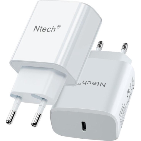 iPhone 12 oplaadstekker 20W USB-C Power -Ntech oplader iPhone - Wit - Apple iPhone 12 oplader - Apple iPad - USB-C Apple oplader usb c | Snellader iPhone 12 / 12 Pro / 11 / X / iPad / iPhone 12 Lader | USB C adapter | USB-C Lader |