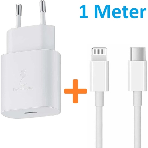 Bedrade oplader - 25W - 1 meter - Lightning kabel naar USB-C Male Geschikt voor: Apple iPhone 11/12/13/14 X XS XR PRO MAX & iPad  - Wit