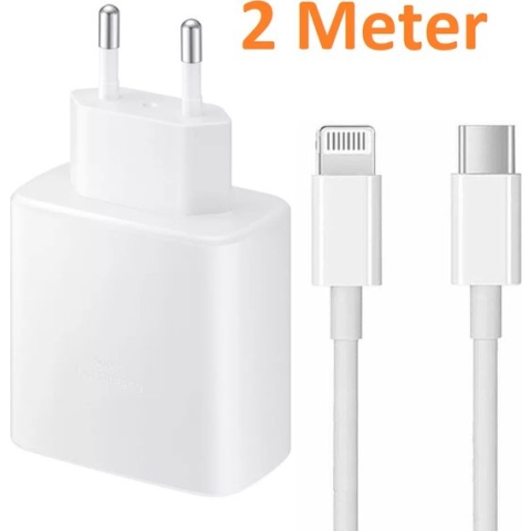 Bedrade oplader - 45 W - 2 meter - Lightning kabel naar USB-C Male Geschikt voor: Apple iPhone 11/12/13/14 & iPad  - Wit
