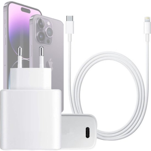 iPhone Power Adapter 45W + USB C naar Lightning Kabel 2 Meter - Extra Sterk - Snellader - Power Delivery 3.0 - USB C Adapter voor Apple iPhone 14 modellen