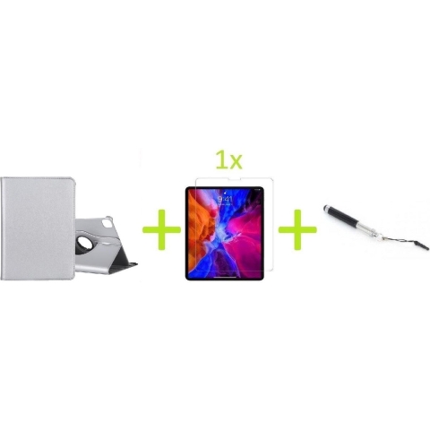iPad Pro 12.9 2018 Multi Stand Case - 360 Draaibaar Tablet hoesje - Tablethoes Zilver + 1x Screenprotector + Stylus